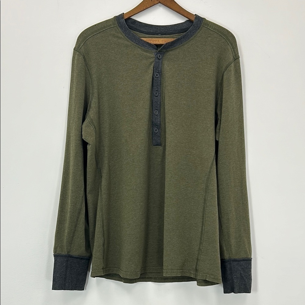 Lululemon Long Sleeve Olive Green Henley Shirt Men's Large Sports Athlete Hike